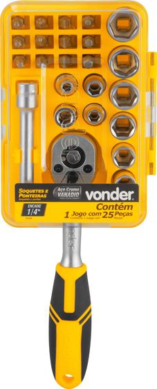 Imagem de VONDER - 3029014025 - Jogo de soquetes e ponteiras com encaixe de 1/4", 4,0 mm a 13,0 mm, com 25 peças,