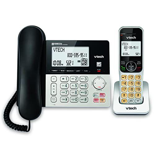 Imagem de VTECH VG208 DECT 6.0 Telefone com Cabo/Sem Fio para Casa com Secretária Eletrônica, Bloqueio de Chamadas, ID do Chamador, Display Retroiluminado Grande, Viva-voz Duplex, Interfone, Line-Power (Prata / Preto)