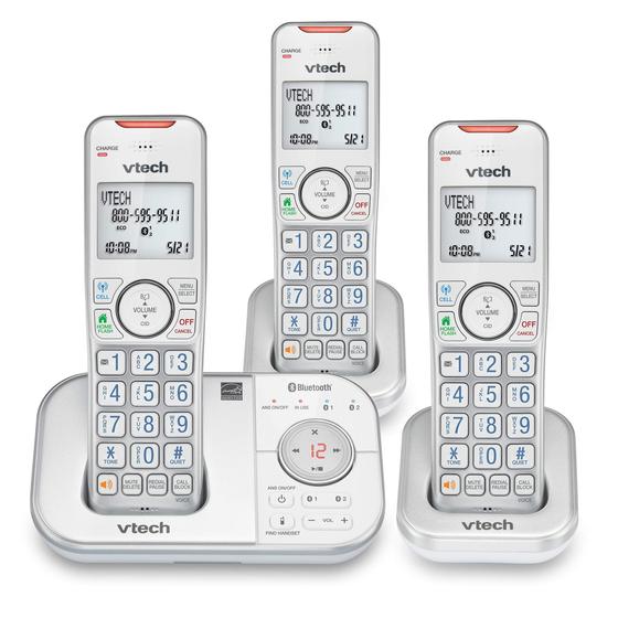 Imagem de Vtech VS112-37 DECT 6.0 Bluetooth 3 Telefone sem fio para casa com secretária eletrônica, bloqueio de chamadas, identificador de chamadas, interfone e conexão com celular (prata e branco)