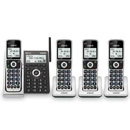 Imagem de VTech VS306-4 DECT 6.0 4 Aparelhos Telefone doméstico sem fio com Bluetooth, sistema de atendimento, bloqueador de chamadas inteligente, anúncio de identificação de chamada, display retroiluminado, viva-voz duplex (prata e preto)