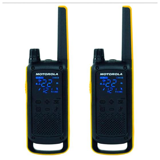 Imagem de Walkie Talkie Talk Motorola T-470 35MIL-56KM / IPX4 / Lanterna / Bateria Recarregavel - Preto e Amarelo