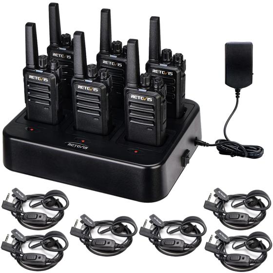 Imagem de Walkie Talkies Retevis RT68 Recarregáveis - Pacote com 6 e Carregadores