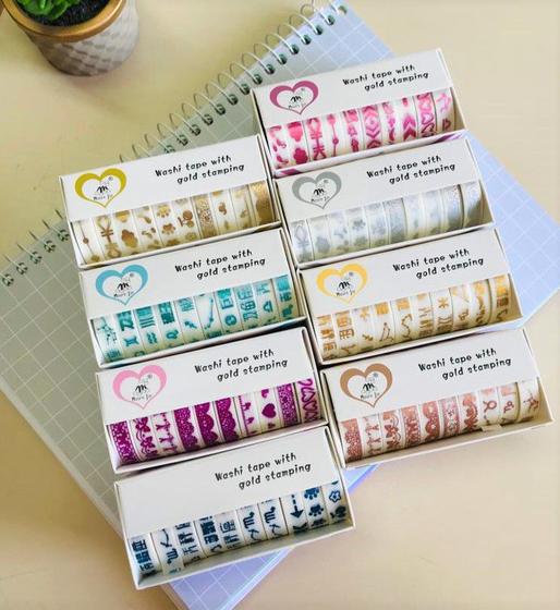 Imagem de Washi Tape Decorada Metalizada Cx c/ 10 Rolos 8mmx2m