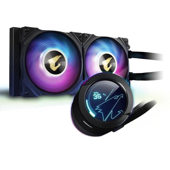 Water Cooler Gigabyte Aorus Liquid Cooler 240, RGB, 240mm (2x 120mm), AMD/Intel, Com Display LCD, Preto - GP-AORUS WATERFORCE X 240 Menor preço em Water Cooler Gigabyte Aorus Liquid Cooler 240, RGB, 240mm (2x 120mm), AMD/Intel, Com Display LCD, Preto - GP-AORUS WATERFORCE X 240