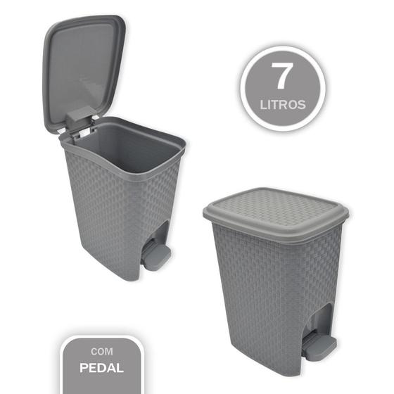 Imagem de WE DROP - Lixeira com Pedal Trama Rattan 7 litros Cinza