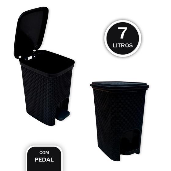 Imagem de WE DROP - Lixeira com Pedal Trama Rattan 7 litros Preta