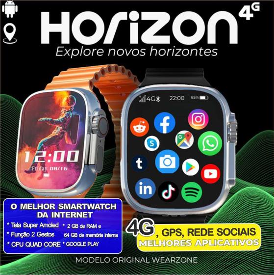 Imagem de WearZone Horizon - Preto  Celular de Pulso 4G  2Gb de Ram e 16Gb de Armazenamento