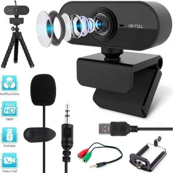 Imagem de Webcam 1080p Full HD USB Plug Play Microfone Tripé Suporte Acessórios Reunião Home Office Video Conferencia