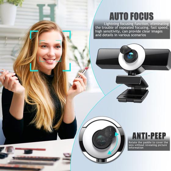 Imagem de Webcam 4K Full HD com Microfone USB - Para PC, Mac, YouTube e Skype