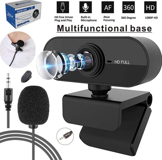 Imagem de Webcam Full Hd 1080p Alta Resolução Usb Computador Câmera Microfone Embutido Aulas Entrevistas Stream Live + Lapela P2