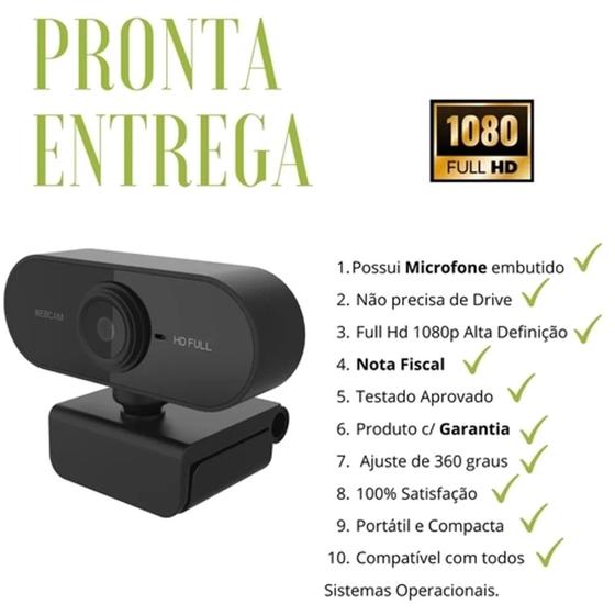 Imagem de Webcam FullHD 1080P Câmera com Microfone - Plug & Play Pronta Entrega c/ NF Novo