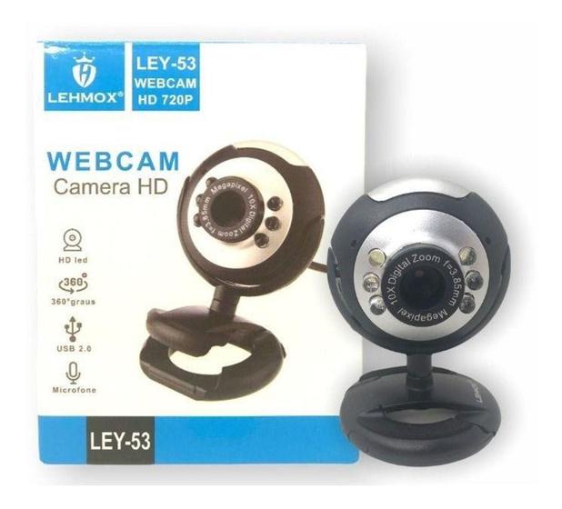 Imagem de Webcam Ley-53 Microfone Luz Led 360 Graus Hd 720p Usb - Lehmox
