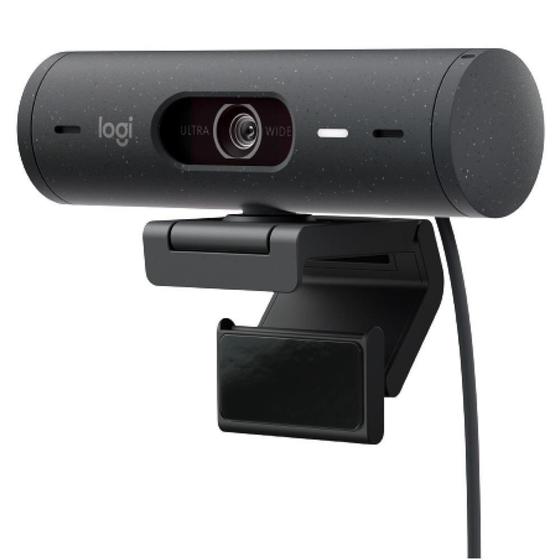 Imagem de Webcam + Suporte Logitech Brio 500 Full HD, 1080p, 30 FPS, com Microfones Duplos, USB, Suporte