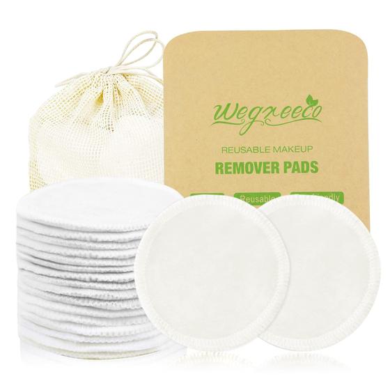 Imagem de wegreeco Cotton Rounds Reutilizável - Reutilizável Bamboo Makeup Remover Pads - Pano de Algodão de Bambu para Remoção de Maquiagem - Almofadas Faciais Reutilizáveis Rodadas de Algodão (Veludo de Algodão, Branco)