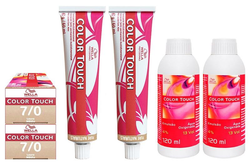 Imagem de Wella Kit c/2 Color Touch Tonalizante 7/0 Louro Médio 60g + 2 Emulsão 13v 120 ml