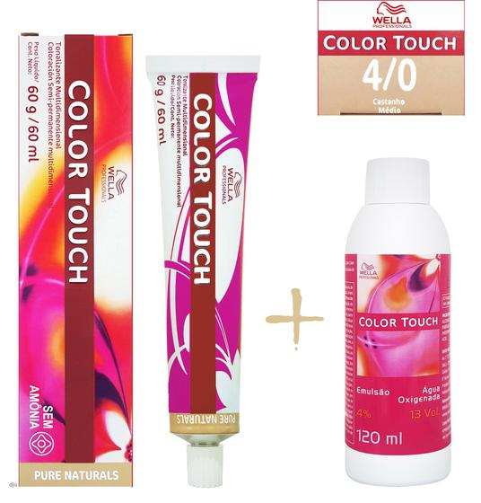 Wella Kit Color Touch Tonalizante 4/0 Castanho Médio 60g + Emulsão 13v 120 ml Wella