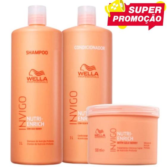 Imagem de Wella Kit Nutri Enrich Shampoo 1L+Condicionador 1L+Mascara 500ML