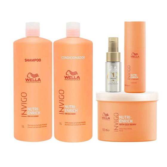 Imagem de Wella Professionals Invigo Nutri-Enrich Kit  Shampoo + Condicionador + Máscara + Leave-In + Óleo Capilar Light
