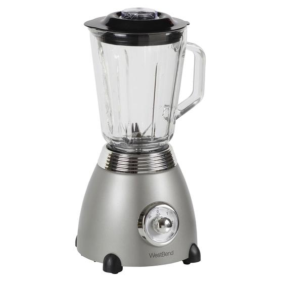 Imagem de West Bend Blender Retro-Styled 3 velocidades com frasco de mistura de vidro de 48 oz e lâmina de aço inoxidável, 500 watts, cinza