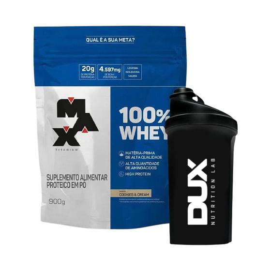 Whey 100% Concentrado Max Titanium 900g Refil + Coqueteleira Dux Menor preço em Whey 100% Concentrado Max Titanium 900g Refil + Coqueteleira Dux