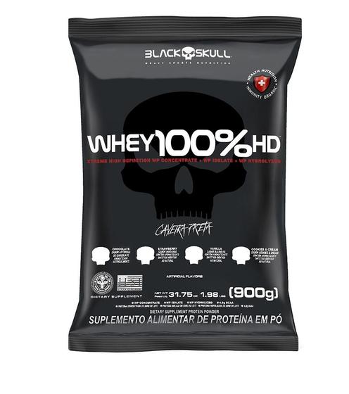 Whey 100% hd morango refil 900g black skull Menor preço em Whey 100% hd morango refil 900g black skull