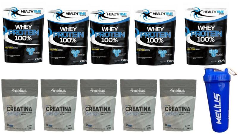 Imagem de Whey 100% Health Time 5x 2.1 Kg + Creatina 5x 300g + Coqueteleira 700 ML