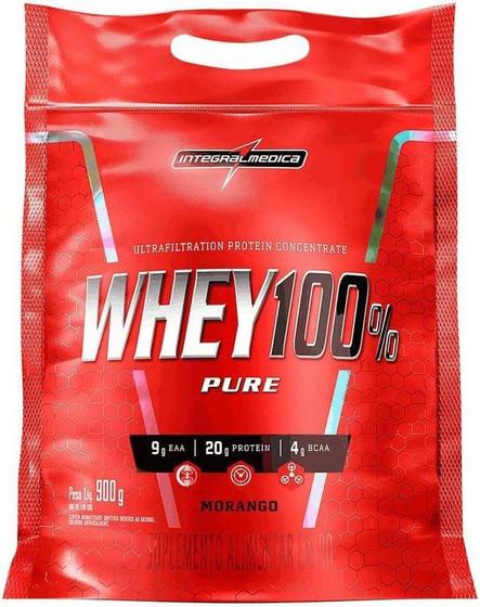 Imagem de Whey 100% Pure Pouch 900g Morango Integralmedica