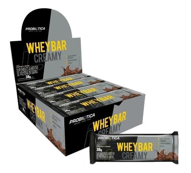 Whey Bar Creamy Cookies And Cream 12un 38g Probiotica Probiótica Barra De Proteína 5540