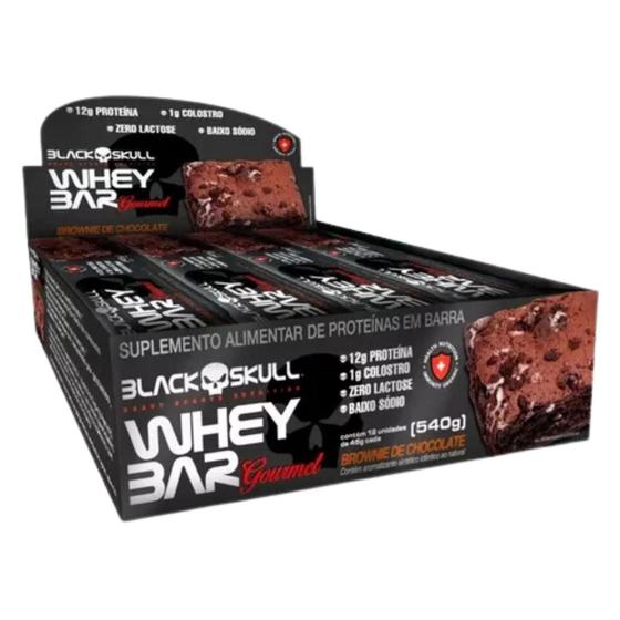 Imagem de  Whey Bar Gourmet Black Skull Caixa C/12 Un - Zero Lactose 