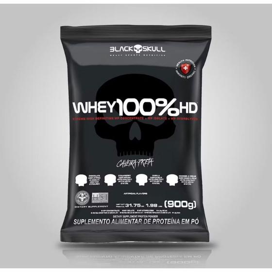 Whey Baunilha 100 HD Whey Protein 900g Sabores Black Skull