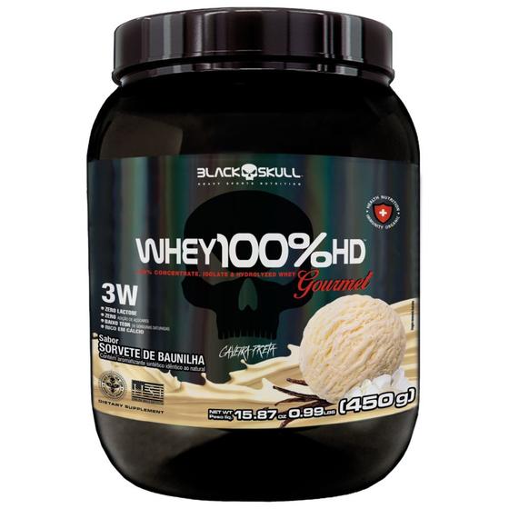 Imagem de Whey Black Skull 100% HD Caveira Preta Gourmet Zero Lactose Sabor Sorvete de Baunilha 450g