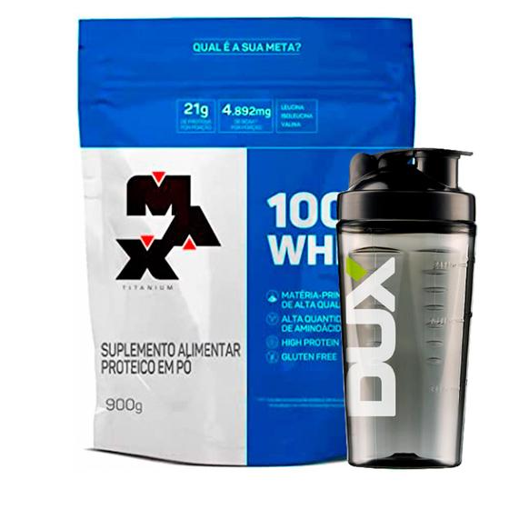 Whey Concentrado 100% Max Titanium + Coqueteleira Dux Menor preço em Whey Concentrado 100% Max Titanium + Coqueteleira Dux