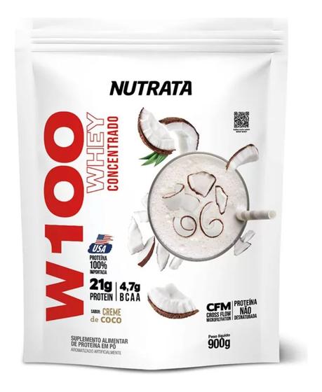 Imagem de Whey Concentrado W100 Creme Coco Premium Refil 900g  Nutrata