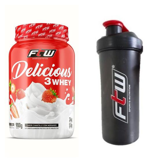 Imagem de Whey Delicious Ftw 900G Chantilly Com Morango + Coqueteleira