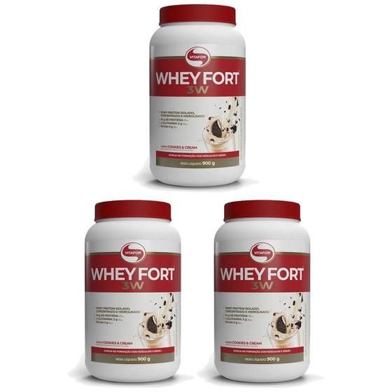 Imagem de Whey Fort 3W 900g - Cookies & Cream - 3 unidades - Vitafor