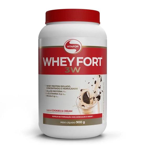 Imagem de Whey Fort 3W Vitafor Whey Protein Isolado e Hidrolisado Sabor Cookies & Cream 900g