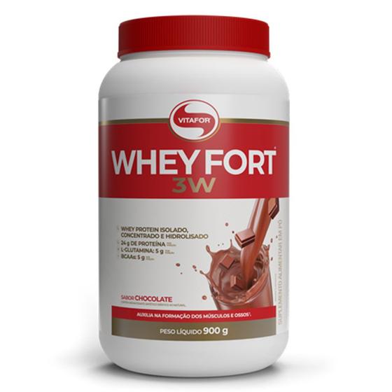 Whey Fort 3W (Whey Protein Hidrolisado, Isolado e Concentrado) Sabor Chocolate 900g - Vitafor Menor preço em Whey Fort 3W (Whey Protein Hidrolisado, Isolado e Concentrado) Sabor Chocolate 900g - Vitafor