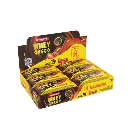 Imagem de Whey Grego Bar Caixa com 12 Unidades (480g) - Sabor Dulce de Leche e Morango