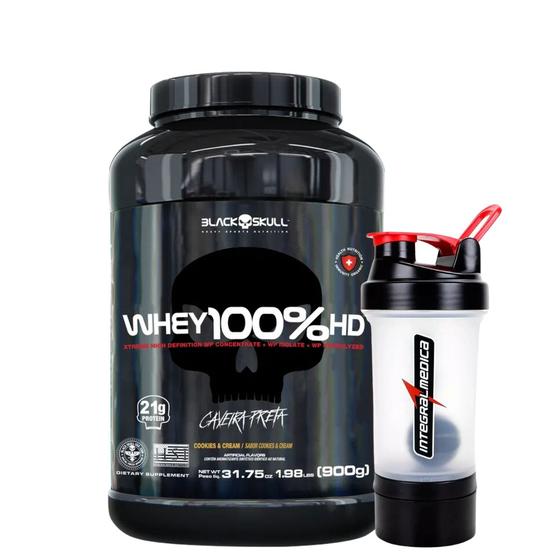 Imagem de Whey Protein 100 % HD 900g Blackskull + Coqueteleira 2 Doses 450 ml Integralmedica