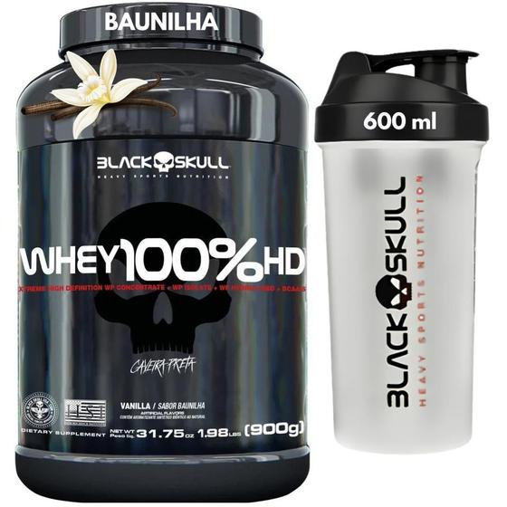 Imagem de Whey Protein 100% HD Pure POTE 900g + COQUETELEIRA 600ml - Kit Black Skull Whey 100% HD 3W Isolado - Hidrolisado - Concentrado + SHAKEIRA