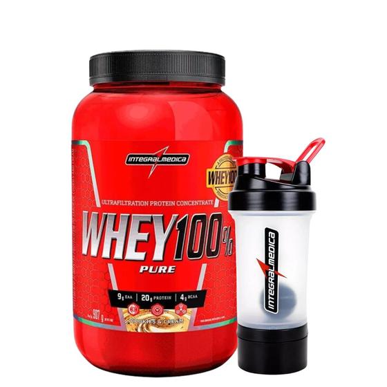 Imagem de Whey Protein 100% Pure Concentrado 900g Pote Integralmedica + Coqueteleira 2 Doses 450 ml Integralmedica