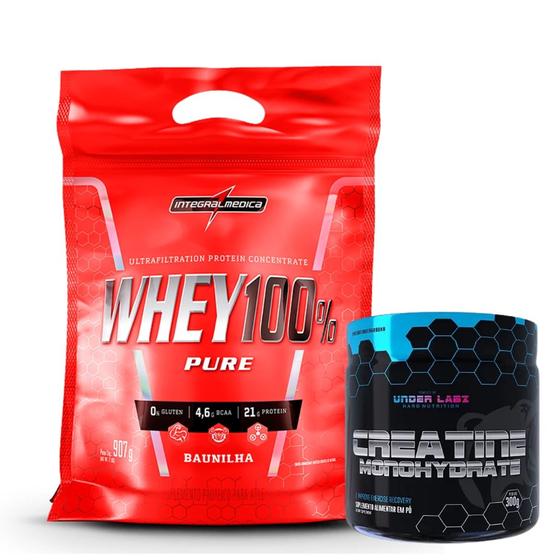 Imagem de Whey Protein 100% Pure concentrado Refil 900g - Integralmedica+Creatina Monohidratada 300g - Under Labz