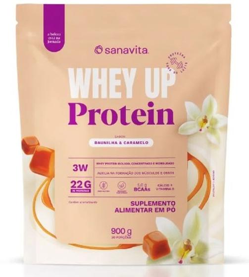 Imagem de Whey Protein  3W UP Sabor Baunilha e Caramelo  Sachê de 900g para 30 Doses-Sanavita