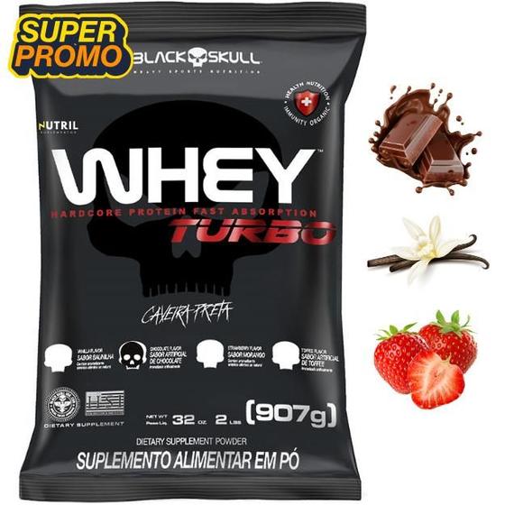 Whey Protein Black Skull 907g Concentrado TURBO  Proteína para Ganho de Massa e Crescimento Muscular