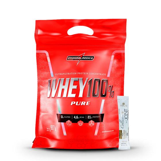Imagem de Whey Protein Concentrado 100 Pure 900g - Integralmedica + Sachê Collagen 2 Joint Essential