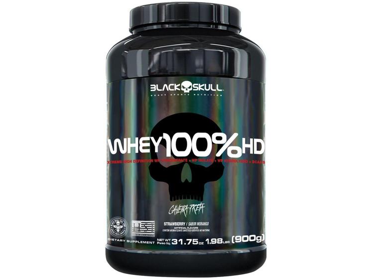 Whey Protein Concentrado Hidrolisado Isolado - Black Skull 100% HD 900g Morango Menor preço em Whey Protein Concentrado Hidrolisado Isolado - Black Skull 100% HD 900g Morango