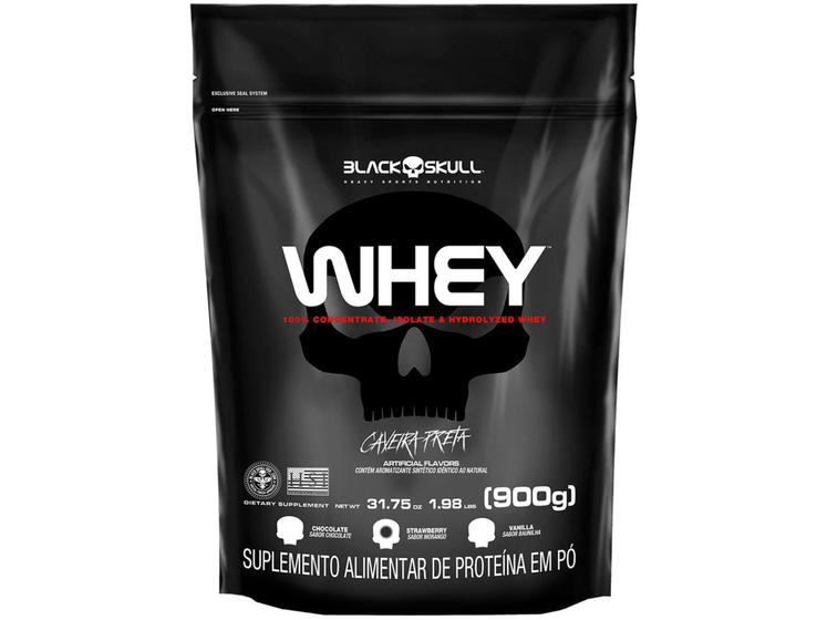 Whey Protein Concentrado Hidrolisado Isolado Black Skull 900g Morango