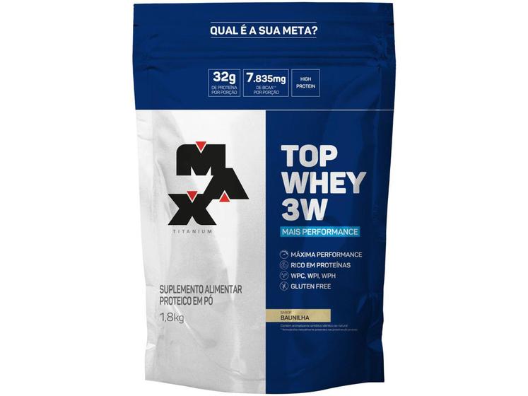 Whey Protein Concentrado Isolado Hidrolisado - Max Titanium Top Whey 3W 1,8kg Baunilha Menor preço em Whey Protein Concentrado Isolado Hidrolisado - Max Titanium Top Whey 3W 1,8kg Baunilha