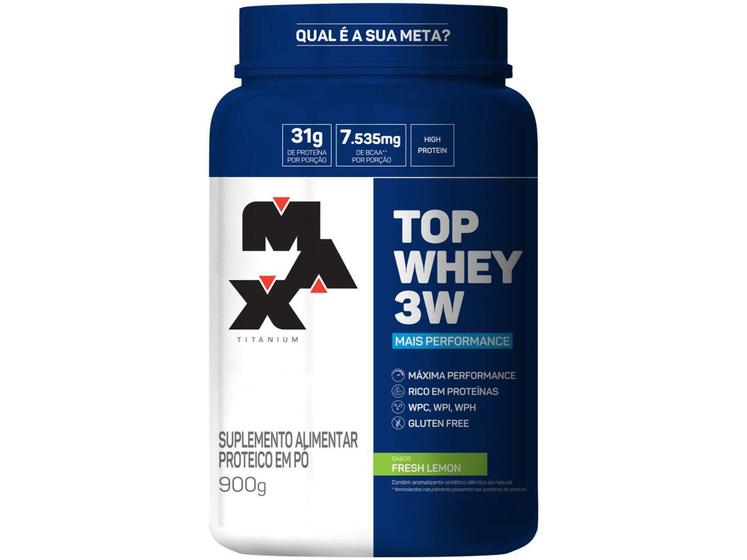 Whey Protein Concentrado Isolado Hidrolisado - Max Titanium Top Whey 3W 900g Fresh Lemon Menor preço em Whey Protein Concentrado Isolado Hidrolisado - Max Titanium Top Whey 3W 900g Fresh Lemon