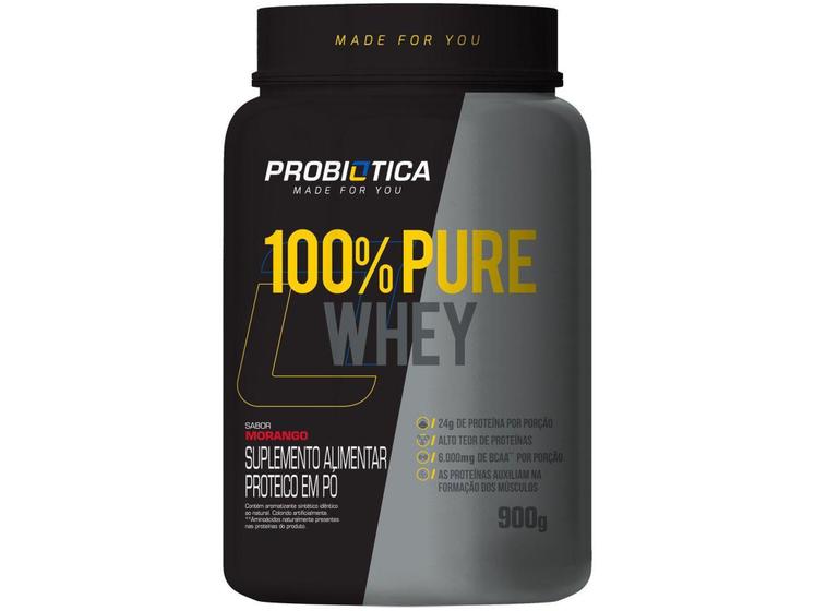 Whey Protein Concentrado Probiótica 100% Pure - 900g Morango Menor preço em Whey Protein Concentrado Probiótica 100% Pure - 900g Morango